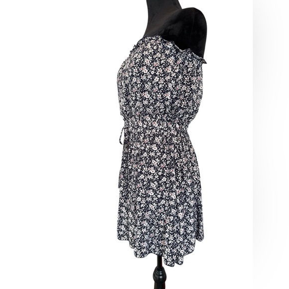 Navy & White Floral Strapless Mini Dress Size M Summer Cottagecore Boho Chic - Picture 3 of 11